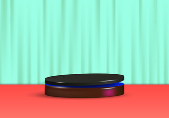 Tosca background and black podium, 3d cylinder pedestal, Suitable for Product display presentation. Minimal scene. Vector illustrations.