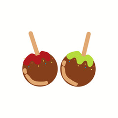 Apples in caramel, icon flat, cartoon style.Vector