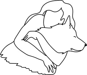 Line woman with dog vector illustration.
