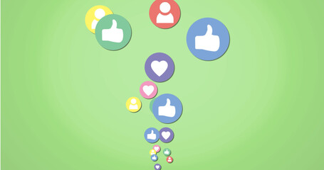 Image of social media reactions on green background