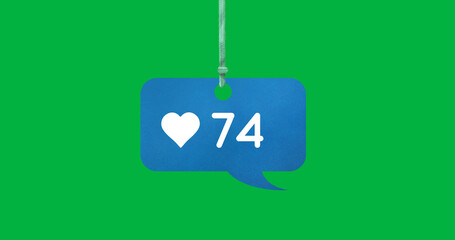 Image of 74 likes over green background