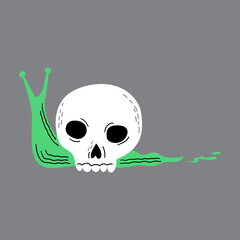 Snail With Skull Shaped Shell. Hand Drawn Halloween Illustration