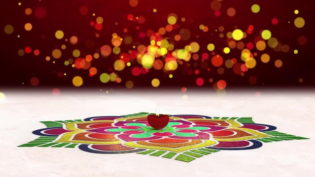 Rangoli and Diya on Diwali festival Green screen. 4K Deepavali celebration. Ayodhaya raja ram come back	
