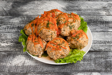 Cutlets, homemade cutlets on a wooden white background