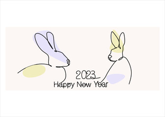 Chinese New Year 2023, year of the rabbit, red and gold lines, simple hand-drawn Asian elements with craft