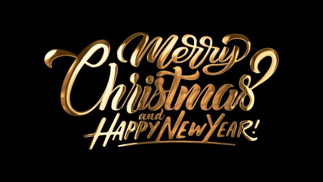 Happy new year 2024 and Merry christmas Typography Golden text animation appear on black background. Ideal for Winter xmas holiday card or luxury party invitation. festive Greeting Card 2023.