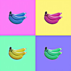 bananas of different colors on a colored background