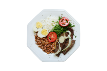 Brazilian traditional food dish with beans, rice and meat