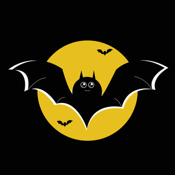 Image of bats and full moon. Halloween, bat on the background of the big moon Halloween. Illustration.