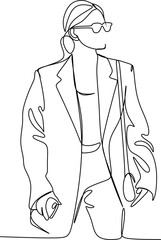 Fashion Woman Abstract Line Art Drawing. Elegant Female Silhouette Minimal Line Ilustration for Fashion Design. Woman in Trendy Linear Style Art Design for Posters, Prints, Social Media. 