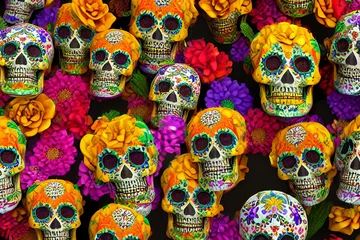 Fotobehang Schedel Day of the dead, sugar skull with calaveras makeup, Mexican greeting card