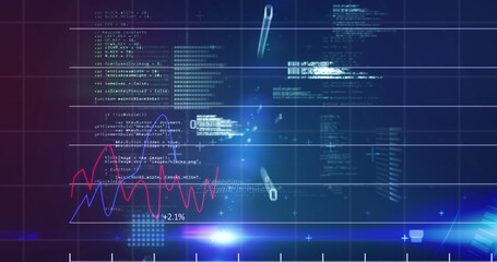 Image of diverse data and graphs processing in navy digital space