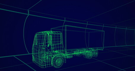 Image of project of truck in navy digital space