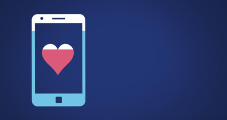 Image of smartphone with heart half filled with colour on blue background