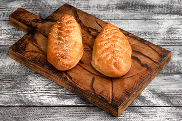 Pie, meat pie on a wooden white background