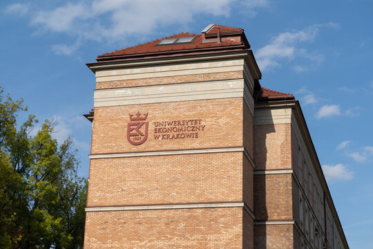 Cracow University of Economics, Pawilon Ustronie with logo sign on October 8, 2022 in Krakow, Poland.