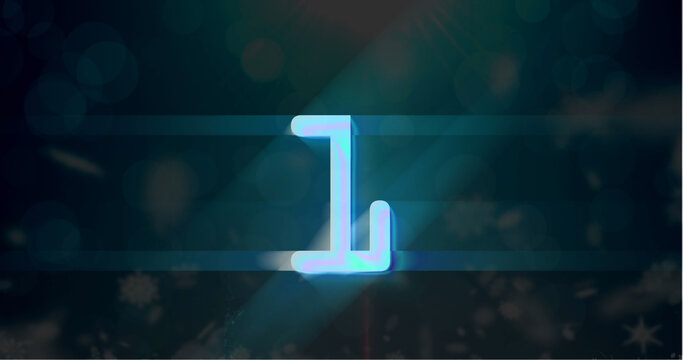 Image of blue retro digital number one in countdown with screen flare on black background