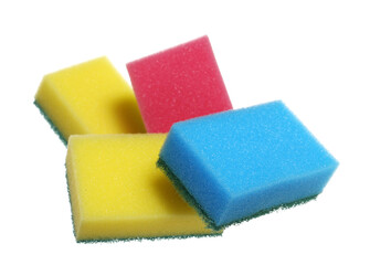 Set colorful new cleaning sponges isolated on white, clipping path