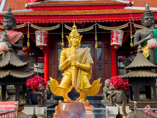Big Giant call thai name Thao Wessuwan statue in Chulamanee Temple at Samut Songkhram Province , Thailand.