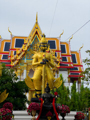 Big Giant call thai name Thao Wessuwan statue in Chulamanee Temple at Samut Songkhram Province , Thailand.