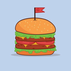 Burger. Flat vector icon illustration juicy tasty hamburger, cheeseburger isolated on white background.
