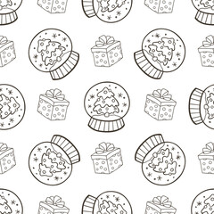 Christmas seamless pattern with snow globe and gift