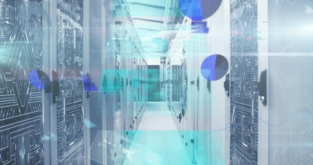 Animation of mathematical equations and screens with data processing against computer server room - Powered by Adobe