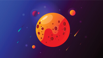 Cartoon space background, big colorful planet with gradient,vector illustrator