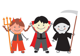 Halloween party, school carnival, devil, vampire and death, vector illustration