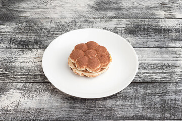 Dessert, berry dessert on a wooden white background