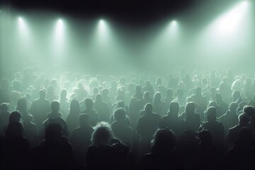 Fototapeta na wymiar Concert crowd with lights and people silhouettes. 3d render.