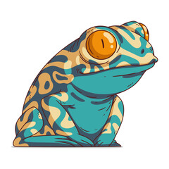 Confused Exotic Frog, isolated vector illustration. Funny cartoon picture of a tropic toad staring at something. An animal sticker. Simple drawing of a frog on white background. A toxic amphibian.