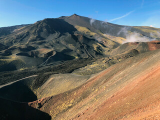 Colorful landscape of active European stratovolcano on east coast of Sicily, Italy. Volcano...