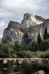 Yosemite valley. Stunning scenery of mountains and forests in Yosemite National park in a cloudy day, California