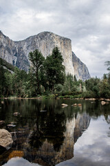 Yosemite valley. Stunning scenery of mountains and forests in Yosemite National park in a cloudy day, California