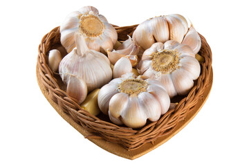 Garlic Cloves and Bulb in Heart Basket