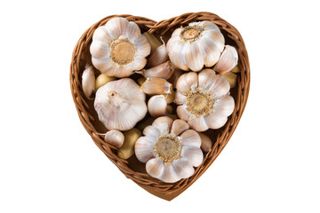Garlic Cloves and Bulb in Heart Basket