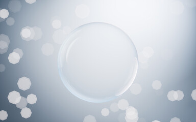 Transparent bubble with blue background, 3d rendering.