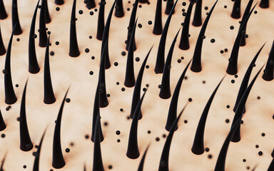 Dense hair and skin, hair treatment concept, 3d rendering.