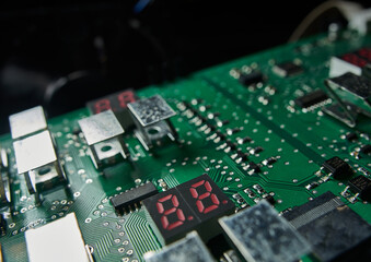 electronic components and circuits on motherboard