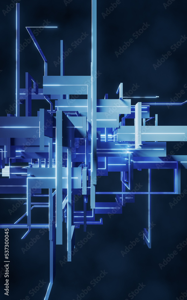 Poster science and technology line structure, 3d rendering.
