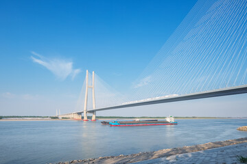 Bianyuzhou Yangtze river bridge against a blue sky