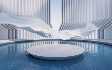 Water surface with creative geometric structure, 3d rendering.