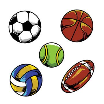 sports ball set vector design illustration, can be used for sports book designs, posters, merch, t-shirt designs, etc.