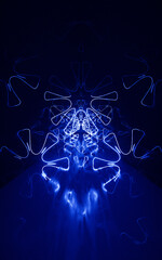 Dark tunnel with glowing neon lines, 3d rendering.