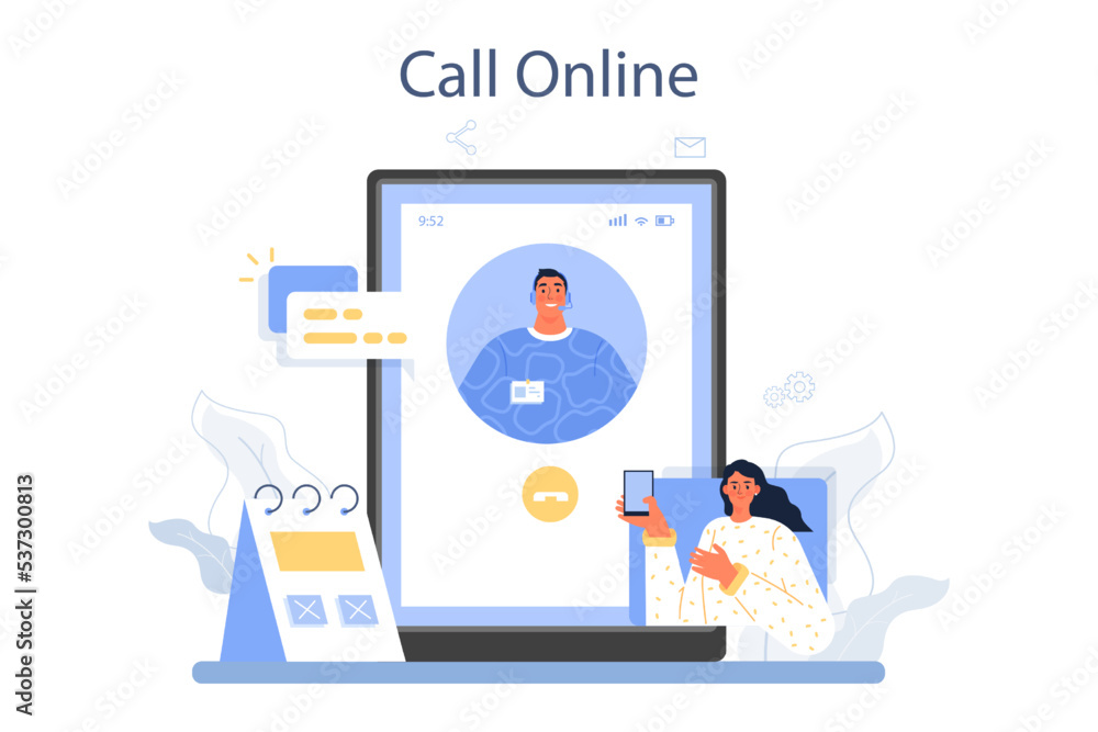 Poster call center operator online service or platform. technical support