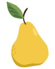 Vector illustration of yellow honey pear with leaf. Isolated on white background.