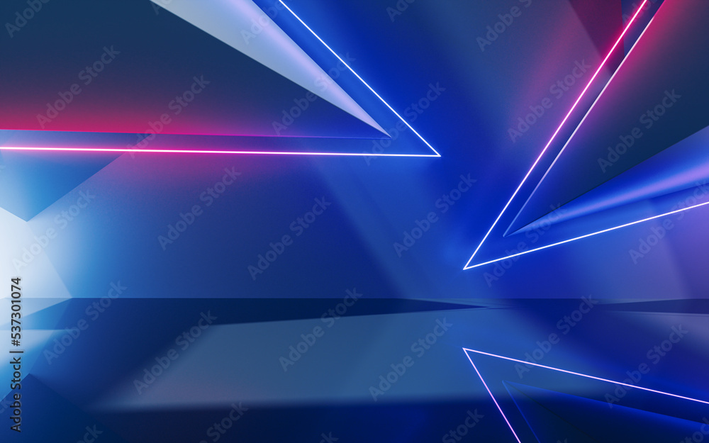 Poster abstract geometric structure with glowing neon lines, 3d rendering.
