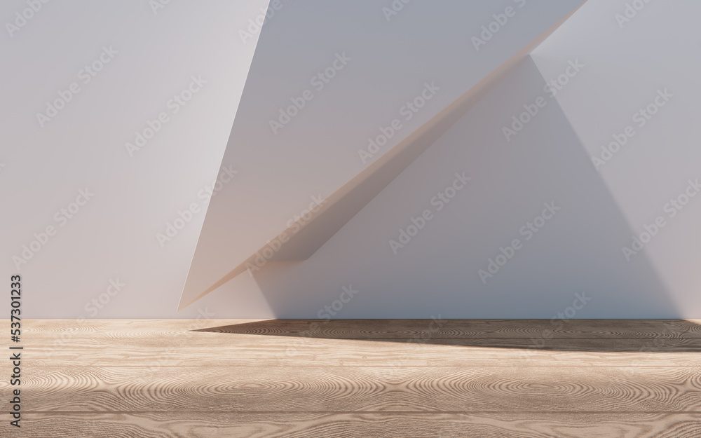 Poster empty building structure with wood floor, 3d rendering.