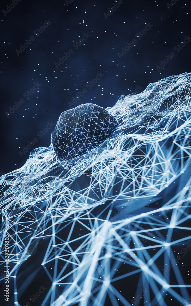 Poster digital sphere with glowing lines structure, 3d rendering.